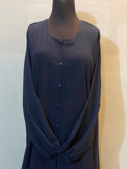 π DARK BLUE Emerald CEY Fabric Abaya with Button Detail & Scarf - 010
