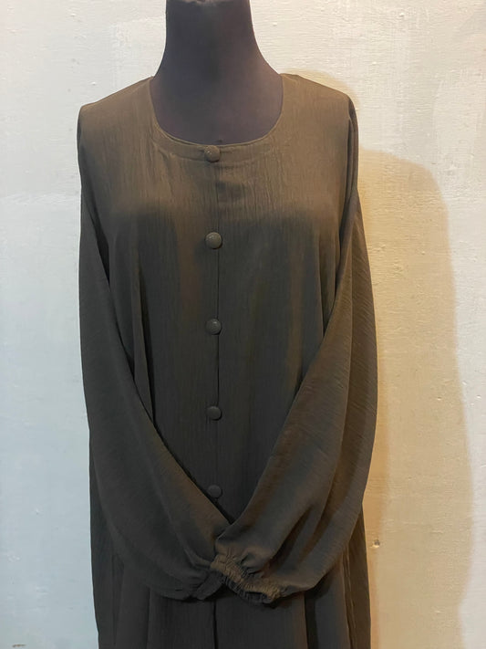 π BROWN Emerald CEY Fabric Abaya with Button Detail & Scarf - 014