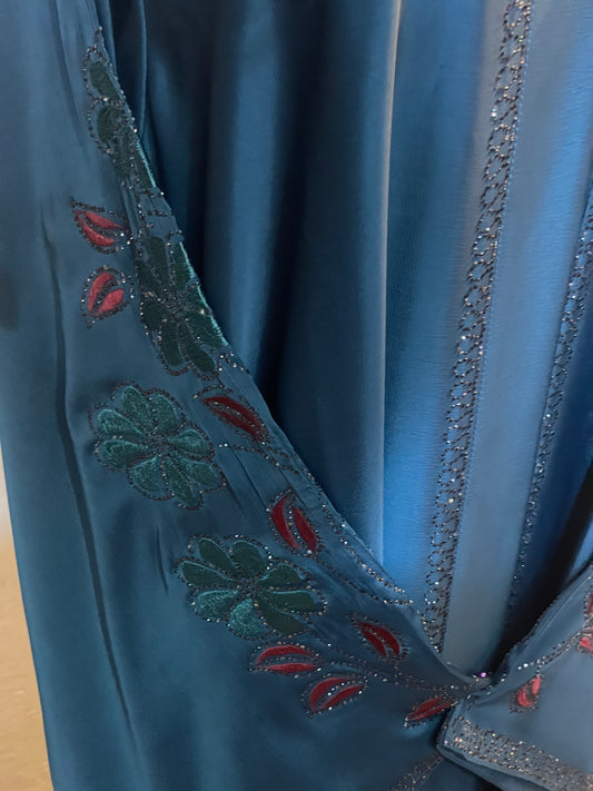 β¨ SAFRON LUXE TikTok Fabric Abaya with Crystal Borders & Floral Embroidery - 017