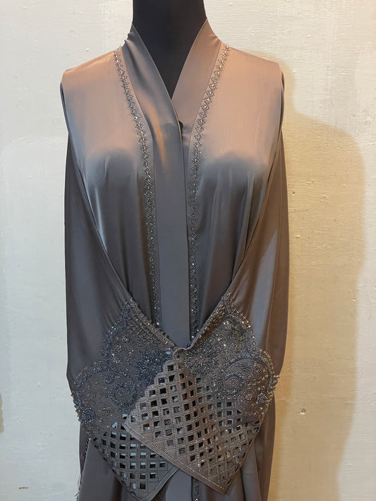 π ABAYA ROYALE Emerald TikTok Fabric with Intricate Hand-Embellished Sleeves - 021