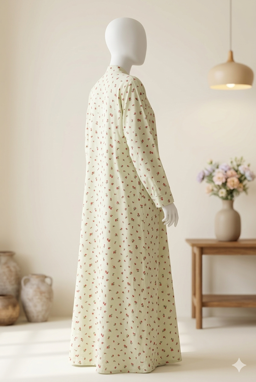 πΏ The Wild Rose Lawn Abaya | Mint & Cream Floral Printed Abaya - 031