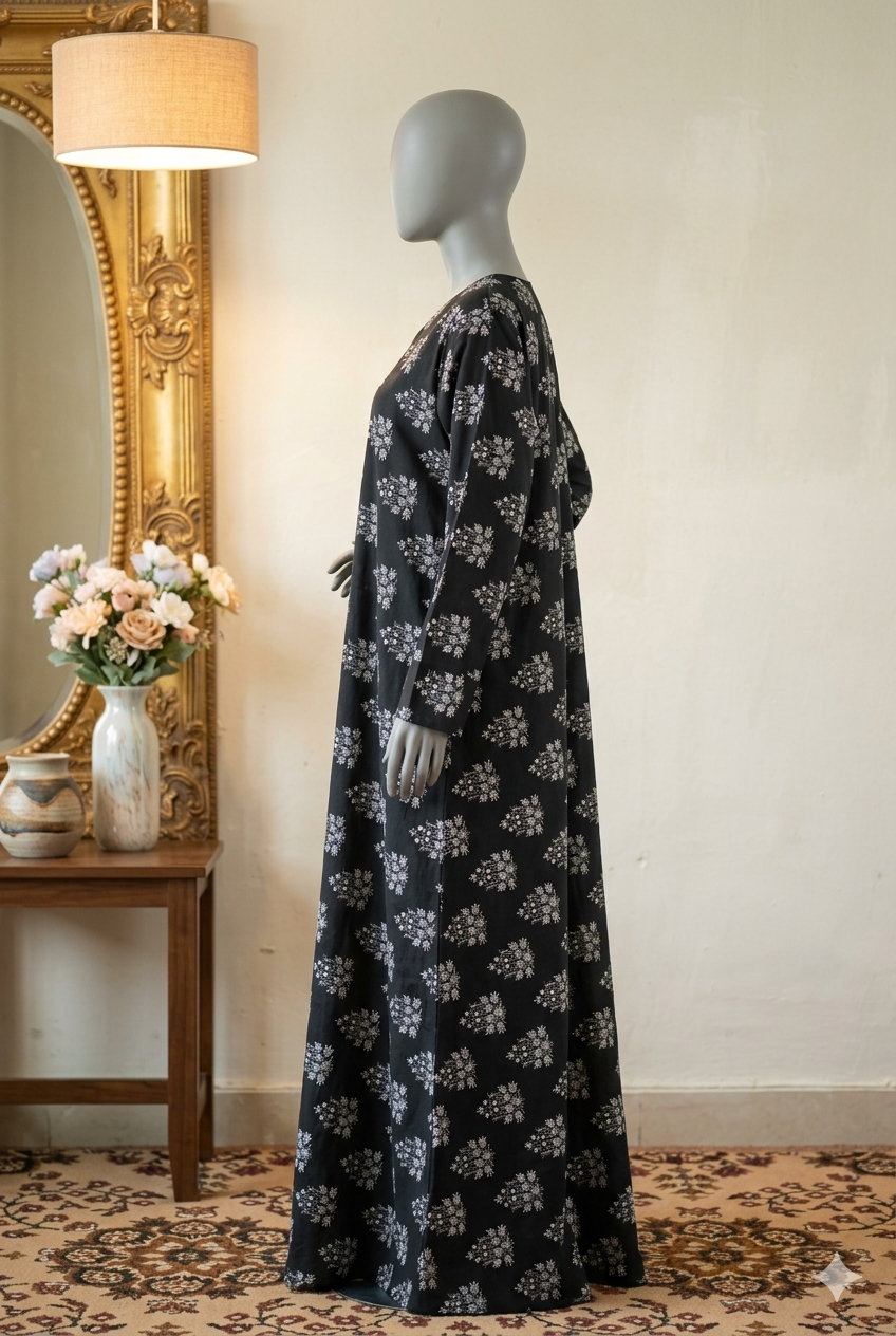 π The Peachy Petal Lawn Abaya | Soft Peach & Coral Floral Printed Abaya - 034