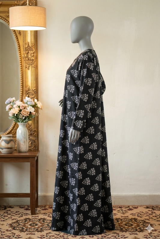 π The Peachy Petal Lawn Abaya | Soft Peach & Coral Floral Printed Abaya - 034