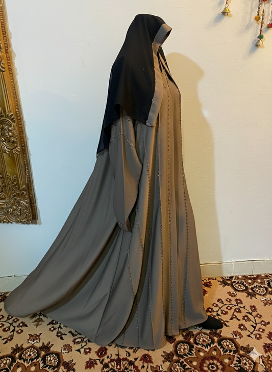 Crystal Embellished Zoom Fabric Abaya with Matching Scarf
