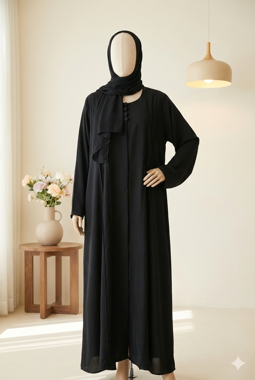 π€ Classic Black Buttoned Abaya in Premium Nida Fabric