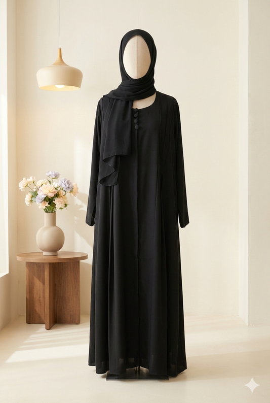 π€ Classic Black Buttoned Abaya in Premium Nida Fabric