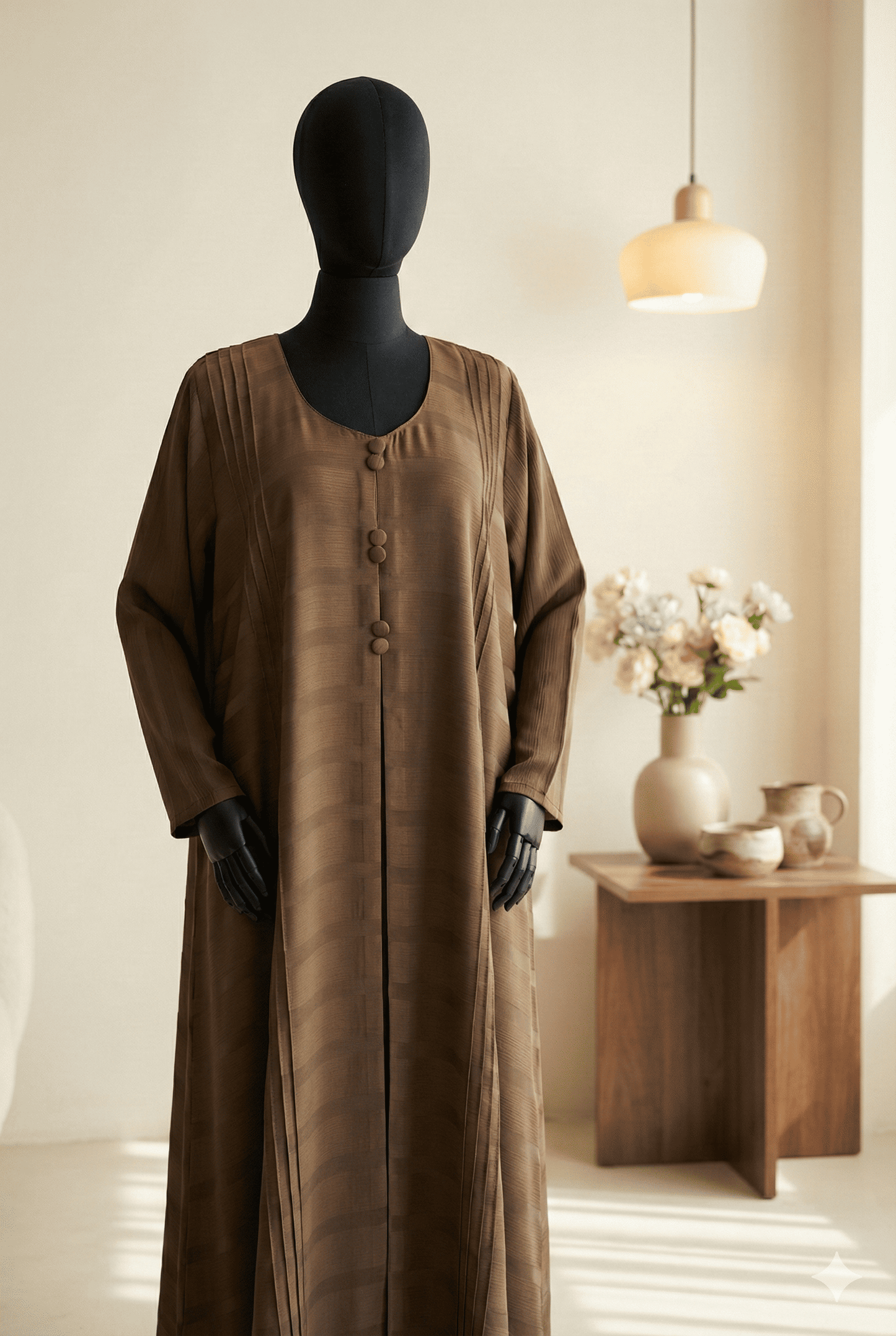 🤎 Brown Front-Pleated Abaya with Box Pleat Design