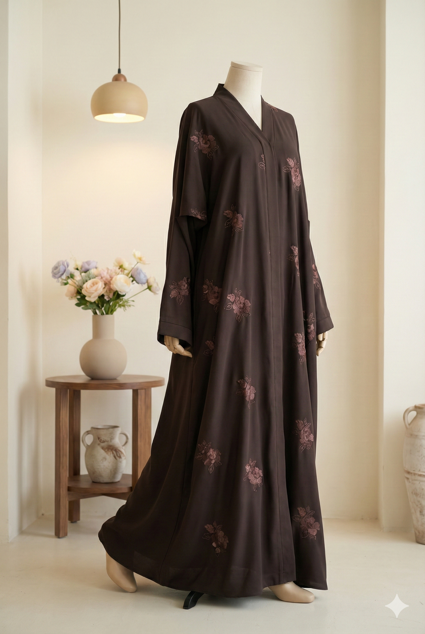 πΈ Bareez β All-Over Embroidered Mauve Abaya in Soft Nida Fabric