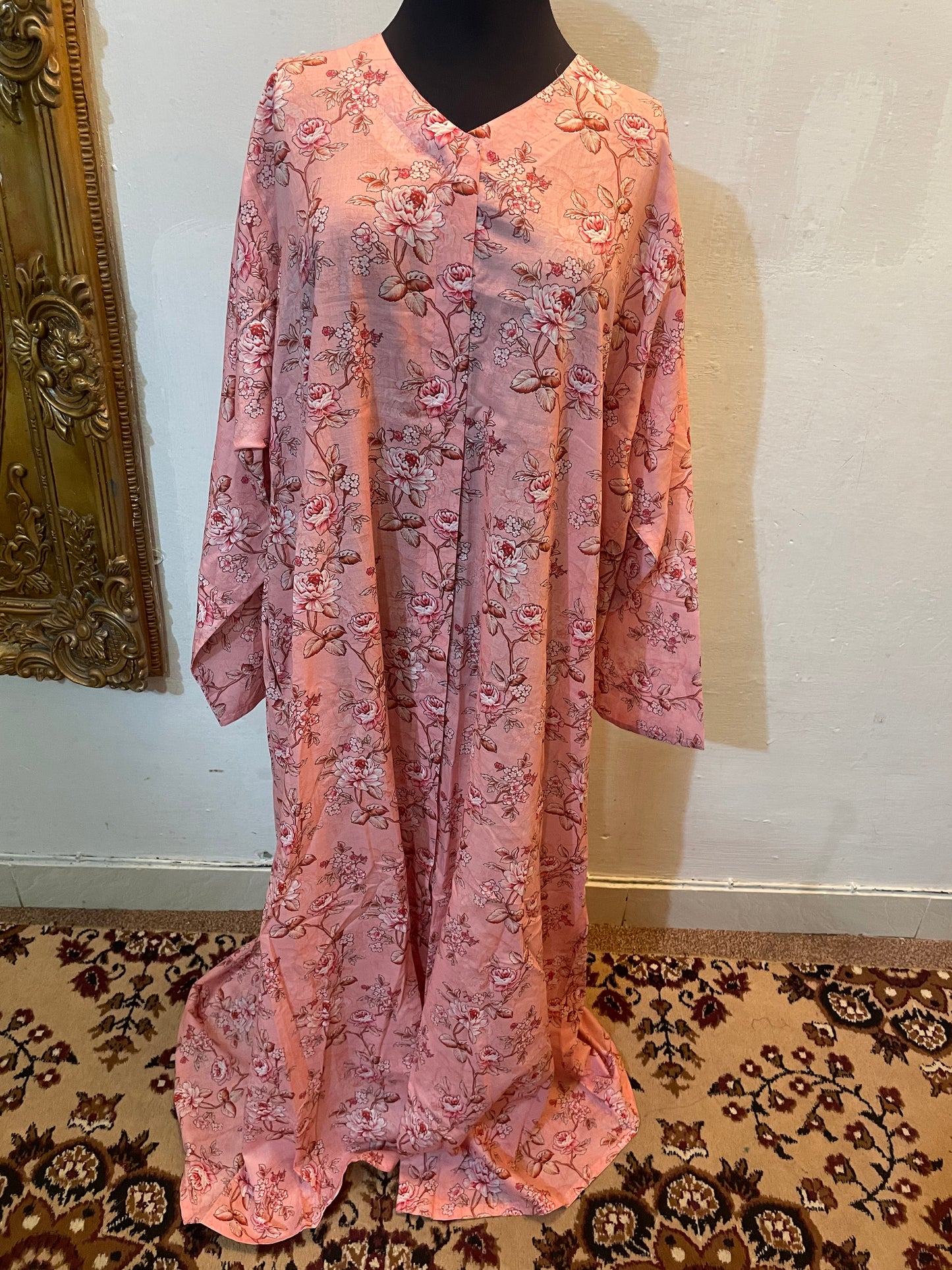 π The Indigo Bloom Lawn Abaya | Pink Floral Printed Abaya - 036