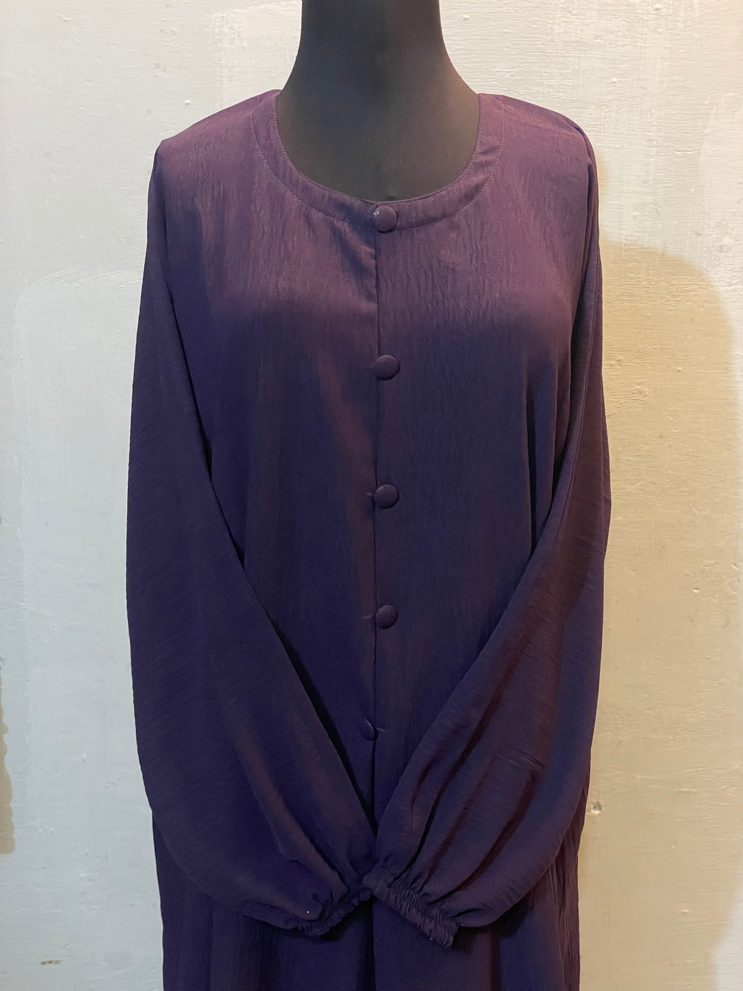 🍃 PURPLE Emerald CEY Fabric Abaya with Button Detail & Scarf - 011