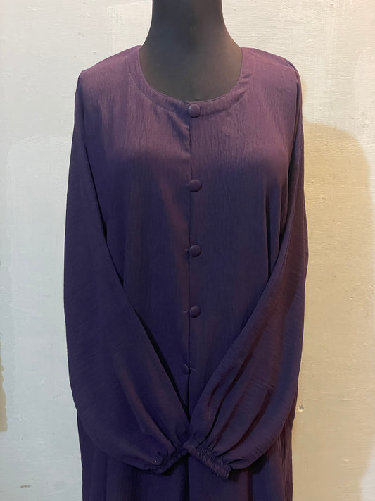 🍃 PURPLE Emerald CEY Fabric Abaya with Button Detail & Scarf - 011
