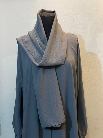 🍃 GREY Emerald CEY Fabric Abaya with Button Detail & Scarf - 012
