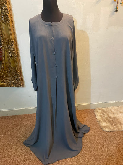 🍃 GREY Emerald CEY Fabric Abaya with Button Detail & Scarf - 012