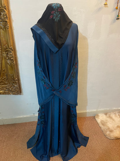 ✨ SAFRON LUXE TikTok Fabric Abaya with Crystal Borders & Floral Embroidery - 017