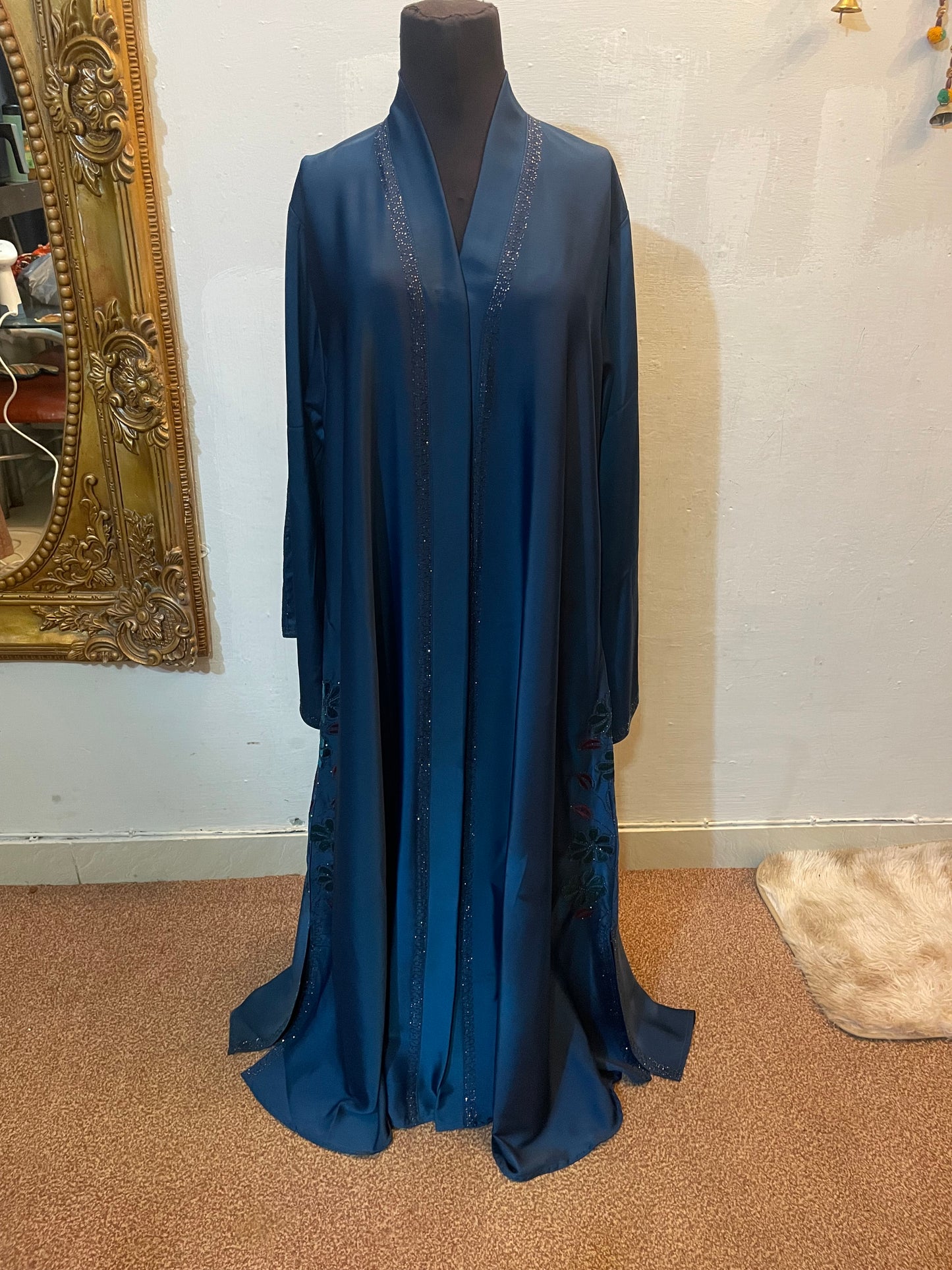 ✨ SAFRON LUXE TikTok Fabric Abaya with Crystal Borders & Floral Embroidery - 017