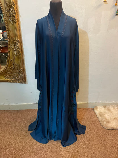 ✨ SAFRON LUXE TikTok Fabric Abaya with Crystal Borders & Floral Embroidery - 017