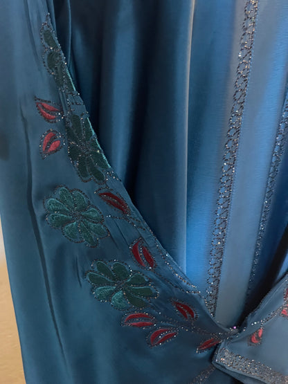 ✨ SAFRON LUXE TikTok Fabric Abaya with Crystal Borders & Floral Embroidery - 017