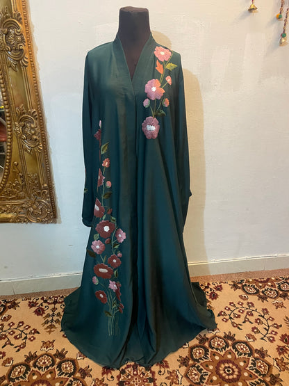 🌸 FLORAL AURA Zoom Nida Abaya with Paper Karhai & Scarf - 026
