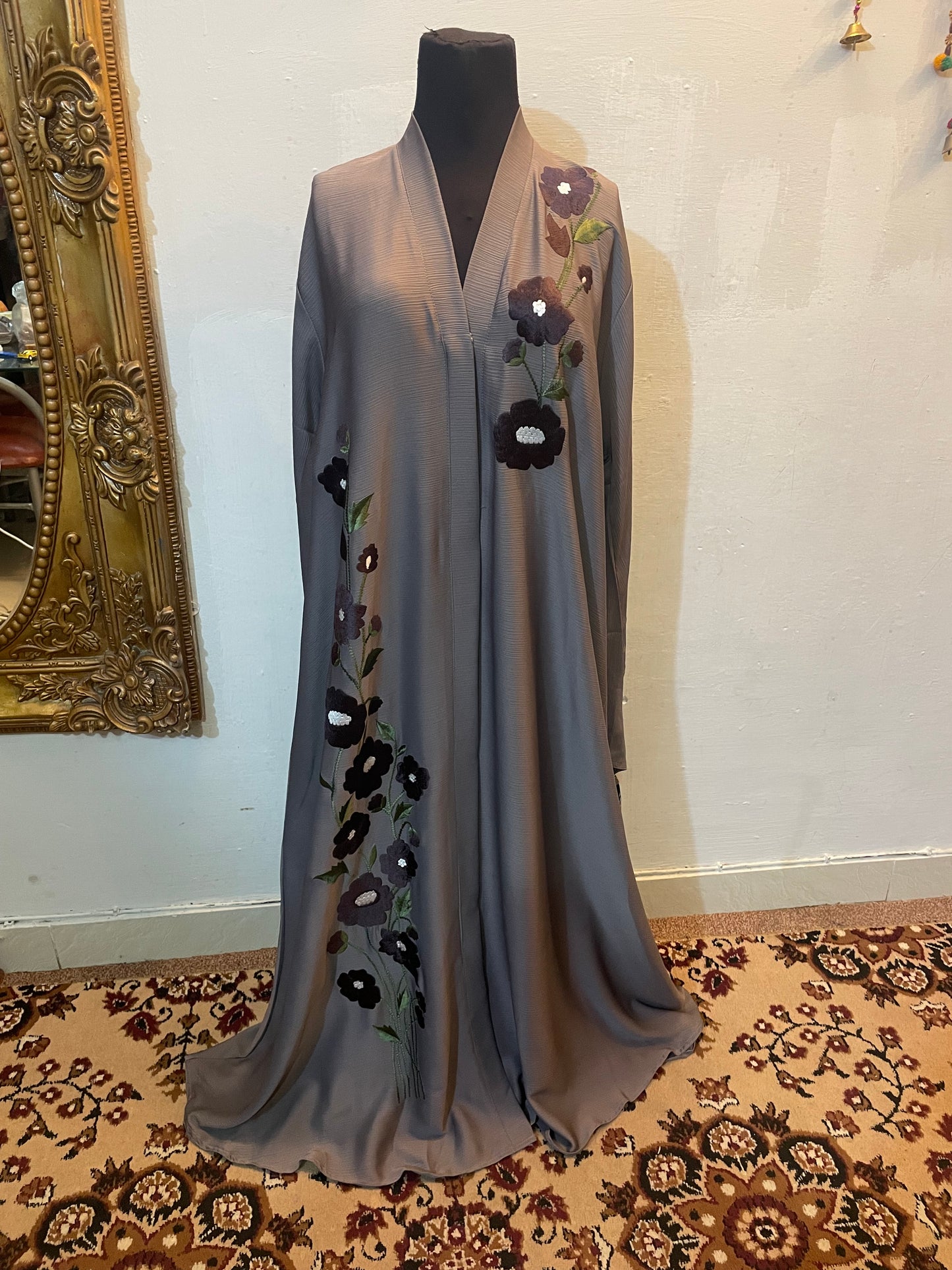 🌸 FLORAL AURA Zoom Nida Abaya with Paper Karhai & Scarf - 027