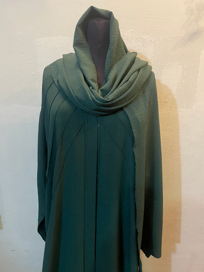🌲 EMERALD Pintuck CEY Fabric Abaya with Matching Scarf - 02