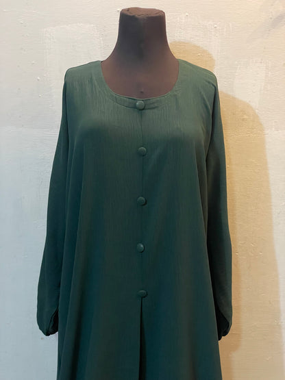 🍃 LIGHT DRAPE Emerald CEY Fabric Abaya with Button Detail & Scarf - 03