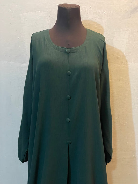 🍃 LIGHT DRAPE Emerald CEY Fabric Abaya with Button Detail & Scarf - 03