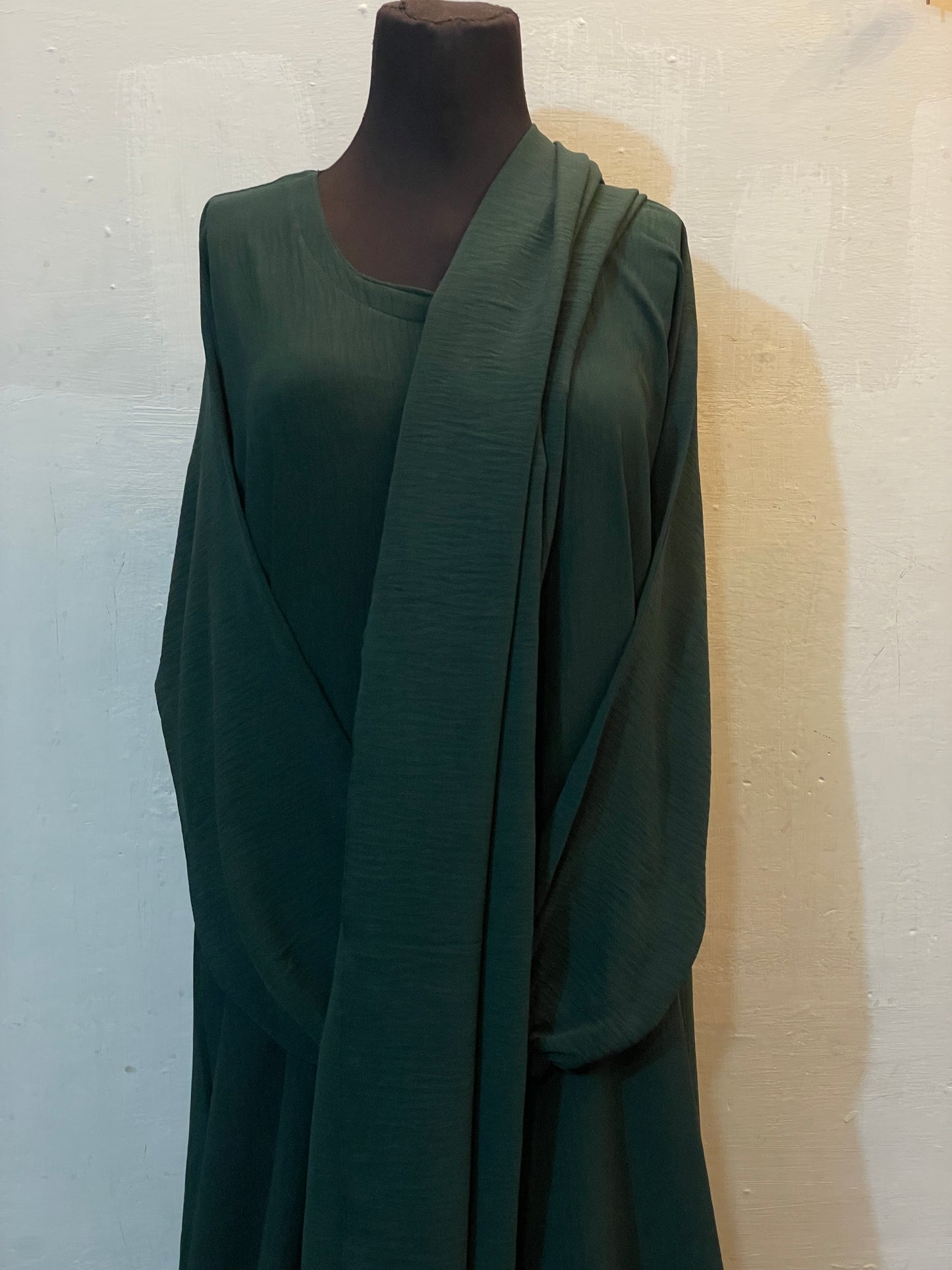🍃 LIGHT DRAPE Emerald CEY Fabric Abaya with Button Detail & Scarf - 03