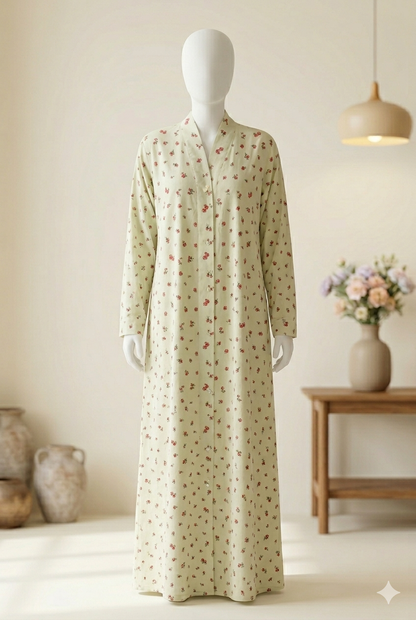 🌿 The Wild Rose Lawn Abaya | Mint & Cream Floral Printed Abaya - 031