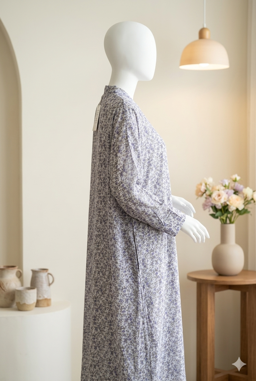 🌸 The Lavender Meadow Lawn Abaya | Purple & Lilac Floral Printed Abaya - 033