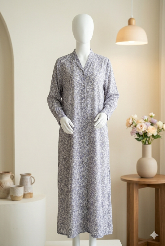 🌸 The Lavender Meadow Lawn Abaya | Purple & Lilac Floral Printed Abaya - 033