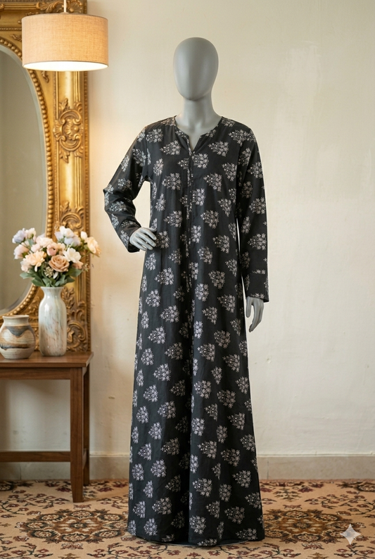 🍑 The Peachy Petal Lawn Abaya | Soft Peach & Coral Floral Printed Abaya - 034