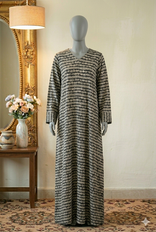 🖤 The Midnight Garden Lawn Abaya | Monochrome Floral Printed Abaya - 035