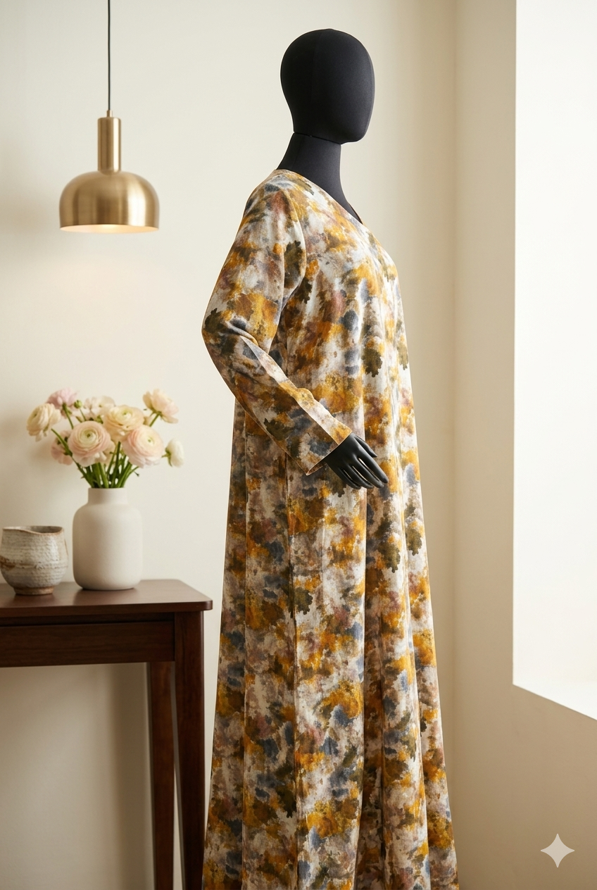 🍑 The Peachy Petal Lawn Abaya | Soft Peach & Coral Floral Printed Abaya - 037
