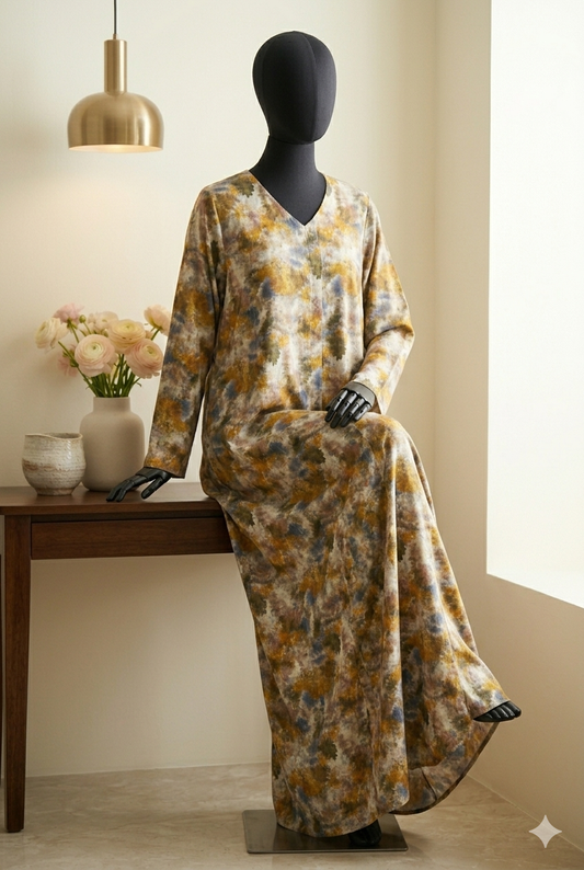 🍑 The Peachy Petal Lawn Abaya | Soft Peach & Coral Floral Printed Abaya - 037