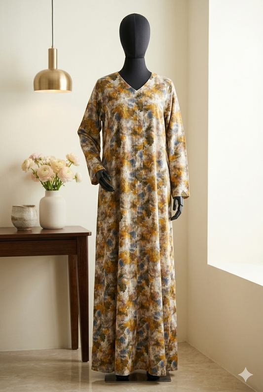 🍑 The Peachy Petal Lawn Abaya | Soft Peach & Coral Floral Printed Abaya - 037