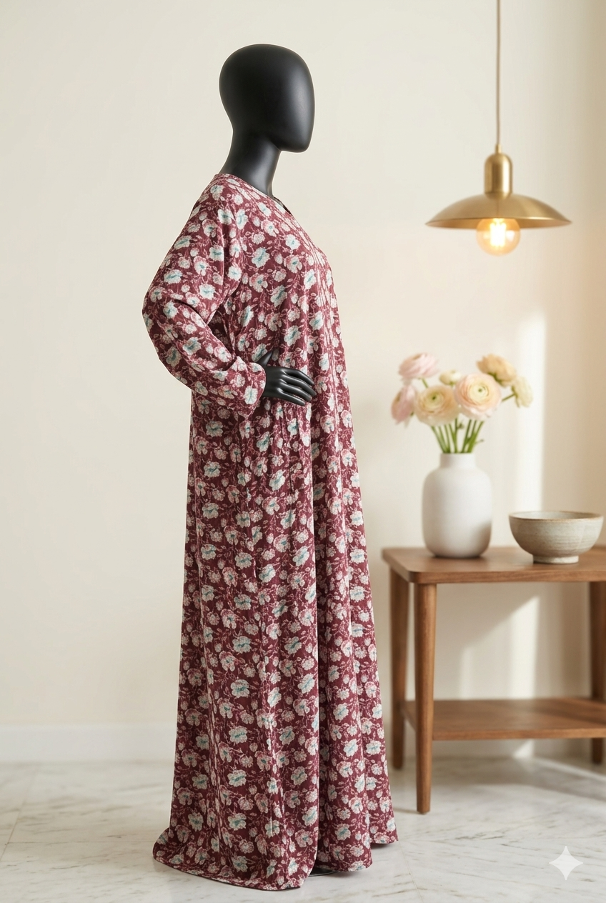 🌈 The Summer Bouquet Lawn Abaya | Multi-Color Vibrant Floral Printed Abaya - 038