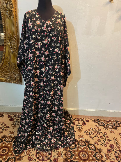 🩶 The Azure Lattice Lawn Abaya | Sky Grey & Pink Floral Printed Abaya 044