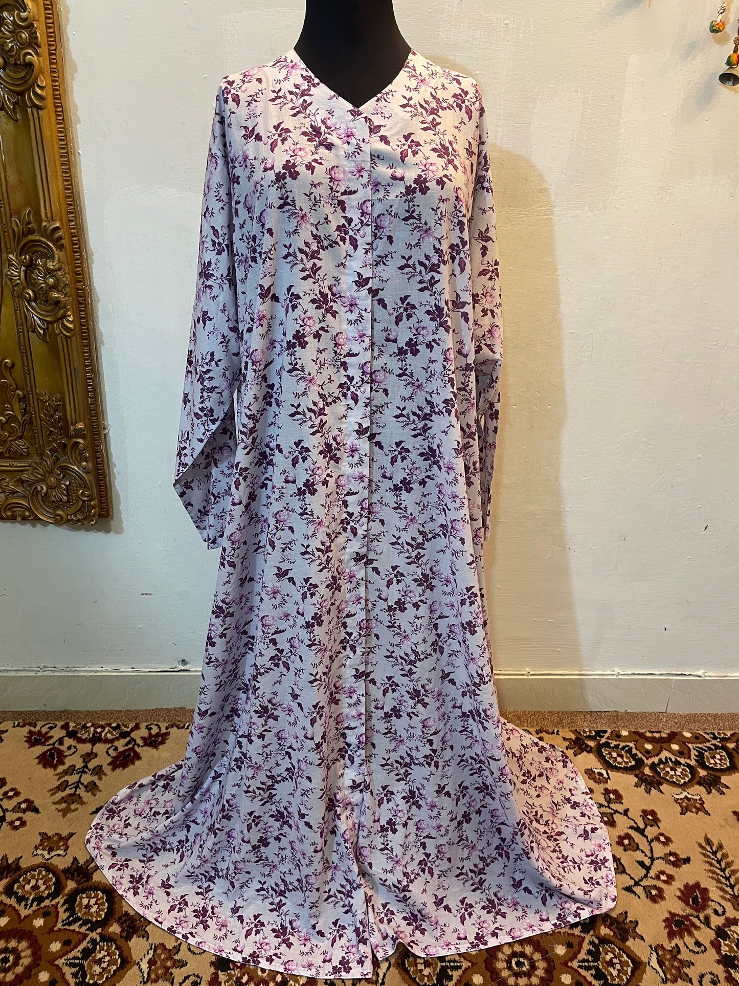 🌊 The Aegean Dream Lawn Abaya | Rich Teal & Marine Floral Printed Abaya 045