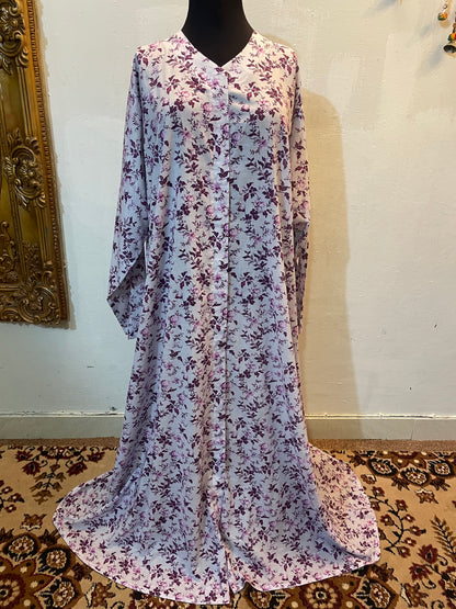 🌊 The Aegean Dream Lawn Abaya | Rich Teal & Marine Floral Printed Abaya 045