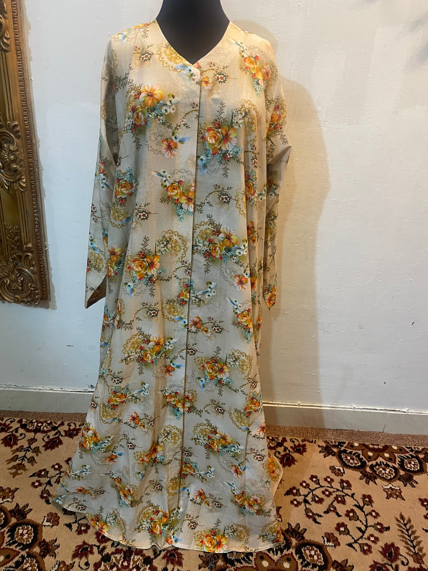 🍃 The Olive Grove Lawn Abaya | Sage & Moss Green Floral Printed Abaya 048