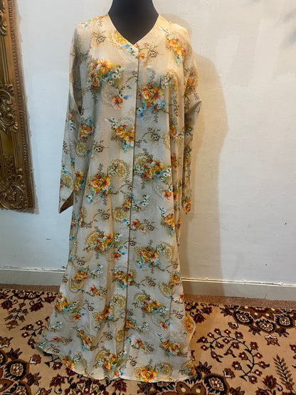 🍃 The Olive Grove Lawn Abaya | Sage & Moss Green Floral Printed Abaya 048