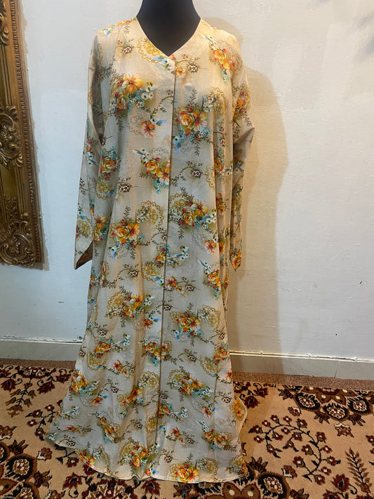 🍃 The Olive Grove Lawn Abaya | Sage & Moss Green Floral Printed Abaya 048