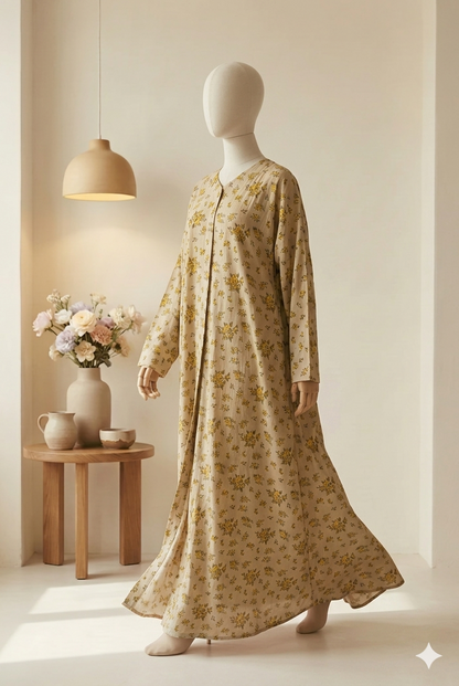 🌸 The Peony Lawn Abaya | Soft Blush & Rose Floral Printed Abaya 049