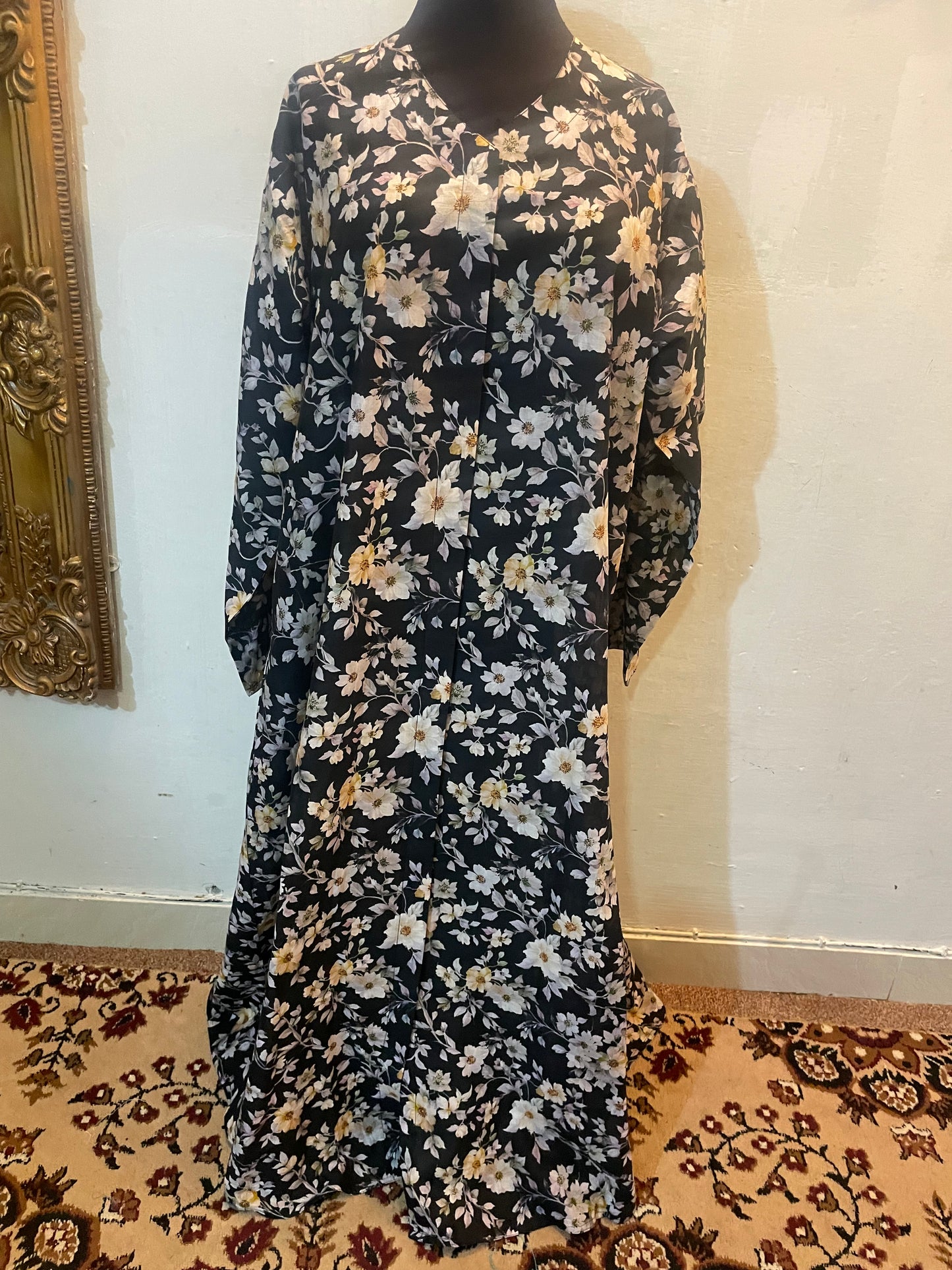 🦋 The Powder Sky Lawn Abaya | Dusty Blue & Pastel Floral Printed Abaya 051