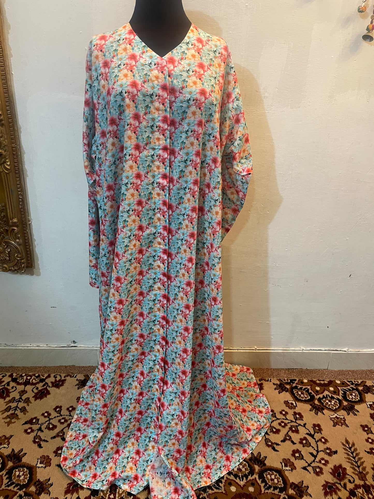 🍒 The Ruby Garden Lawn Abaya | Maroon & White Floral Printed Abaya 052