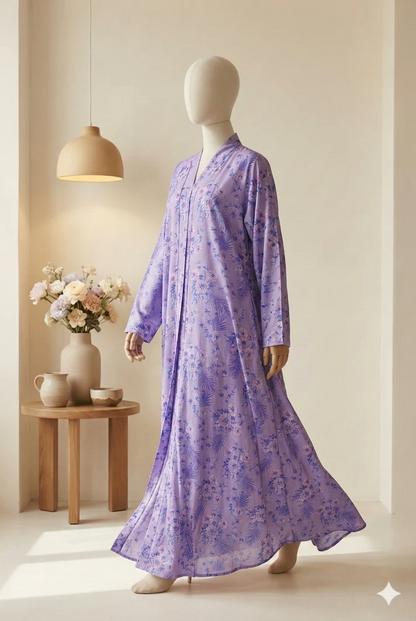💜 Lawn Abaya | Purple Floral Printed Abaya 053