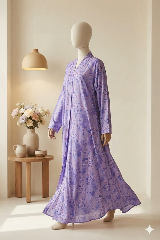 💜 Lawn Abaya | Purple Floral Printed Abaya 053