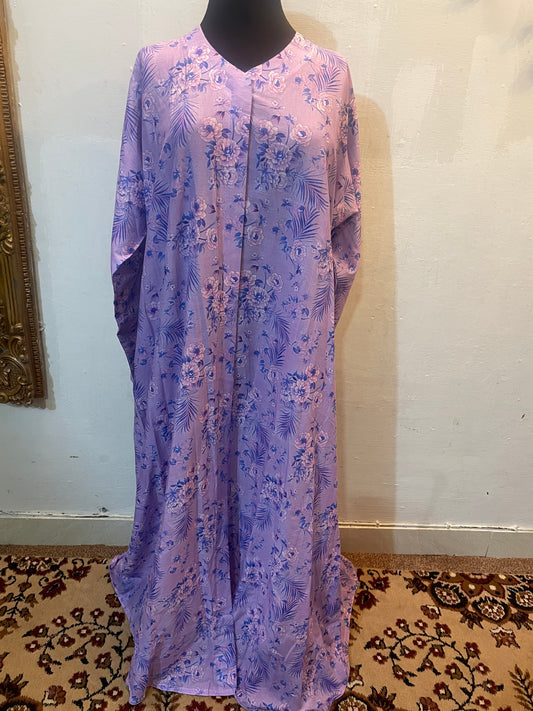 💜 Lawn Abaya | Purple Floral Printed Abaya 053
