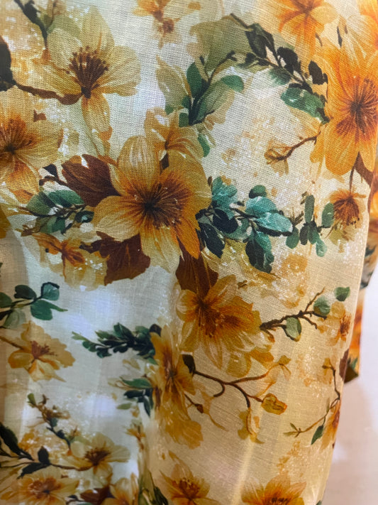 🪵 The Earthy Bloom Lawn Abaya | Walnut Brown & Cream Floral Printed Abaya 054