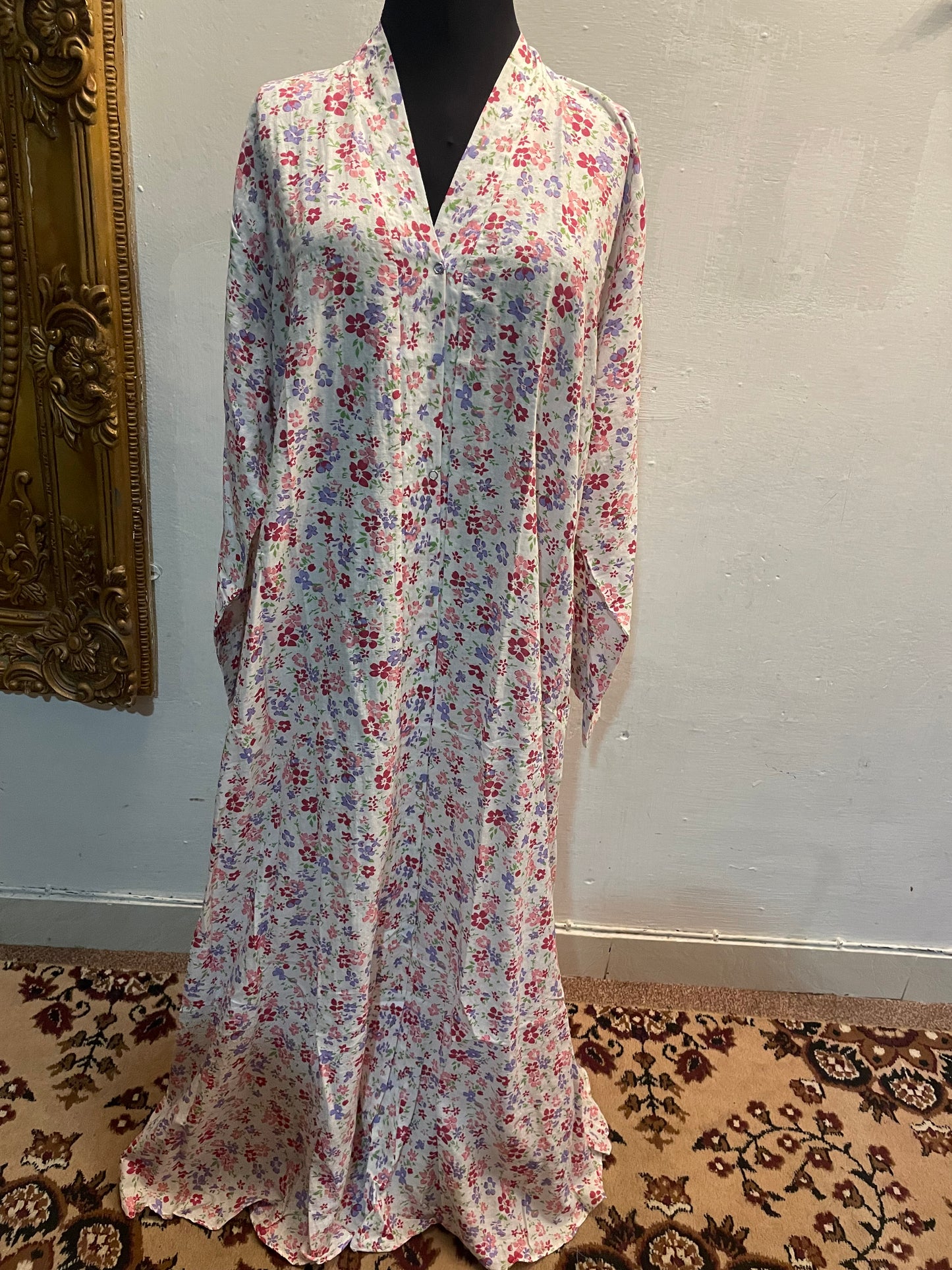 🌿 The Forest Fern Lawn Abaya | Emerald Green & Olive Floral Printed Abaya 059